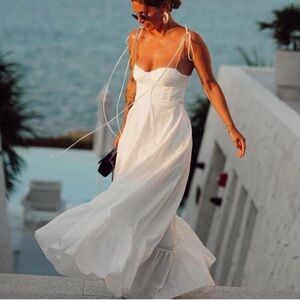 Zara White Tie-Shoulder Maxi Dress